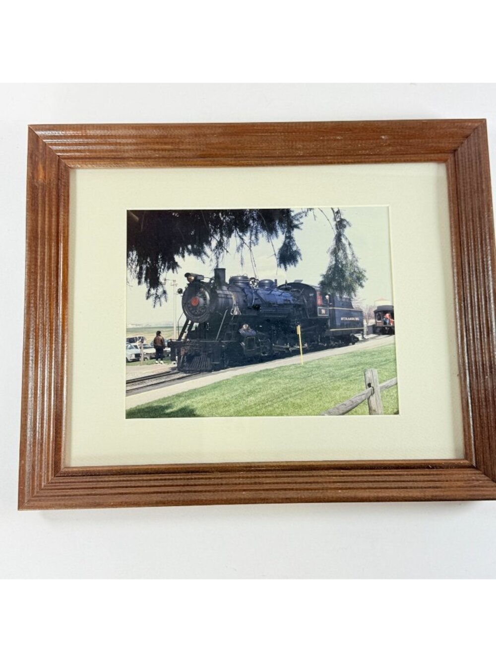 Vintage Strasburg Railroad Steam Engine #90 Photo In Wooden Frame Wall Art